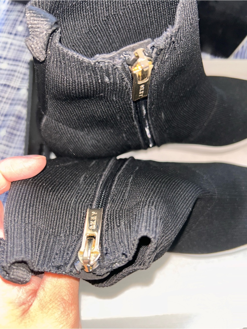 DKNY Black Knit Wedge Sneaker Boot with Gold Accents - Picture 9 of 12